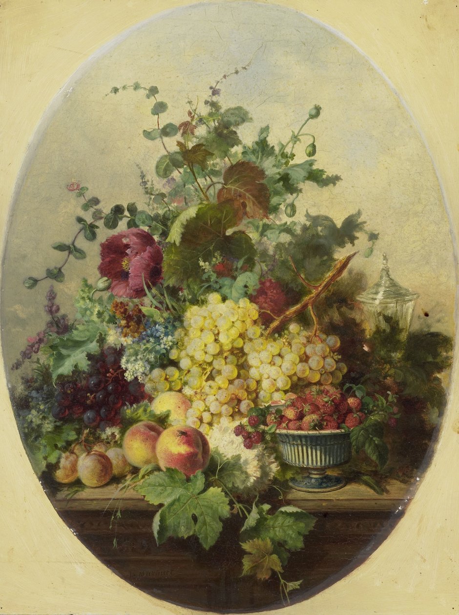 Stilleben med frukt och blommor av Louis Martinet
