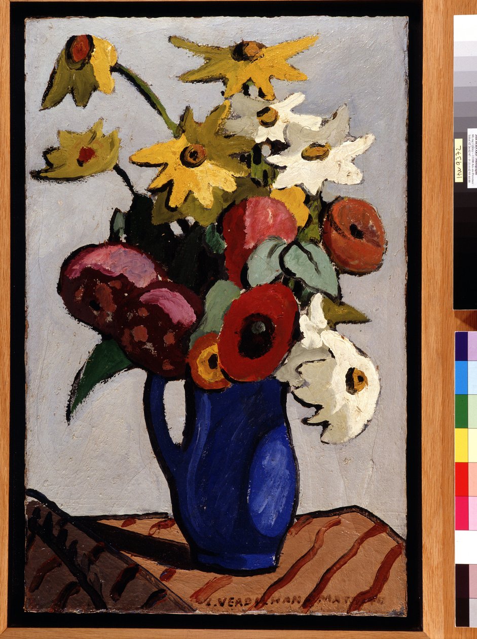 Blombukett i blå vas Målning av Louis Mathieu Verdilhan (1875-1928) Dim. 71,5x45,5 cm Obligatoriskt omnämnande: Collection fondation regards de Provence, Marseille av Louis Mathieu Verdilhan