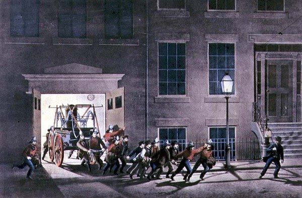 The Night Alarm, pub. av Currier och Ives, New York av Louis Maurer
