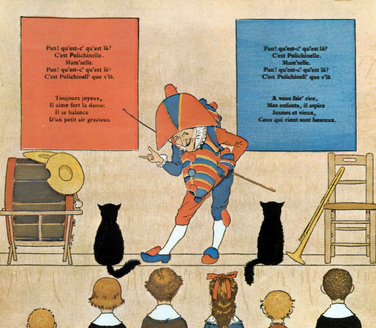Partitur och illustration av barnsången Punchinello, 1898 av Louis Maurice Boutet de Monvel
