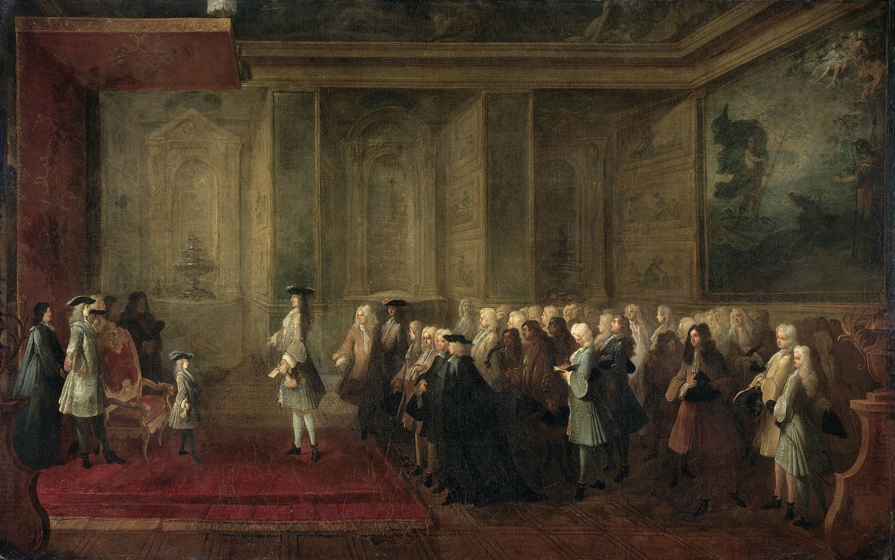 Mottagandet av Cornelis Hop (1685-1762) som legat för generalstaterna vid Ludvig XV:s domstol, 24 juli 1719 av Louis Michel Dumesnil