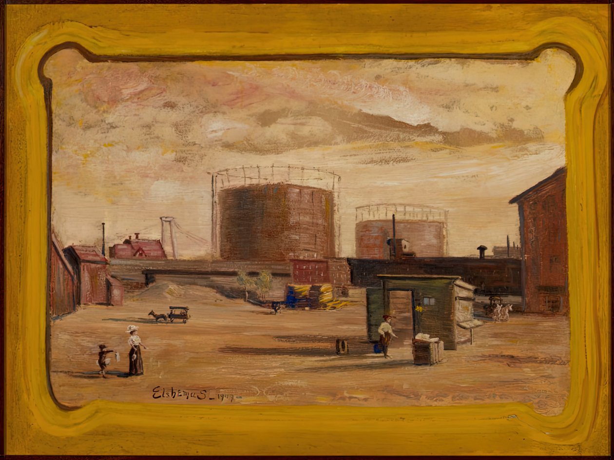 Bensintankar vid slutet av 23rd Street, New York, 1909. av Louis Michel Eilshemius