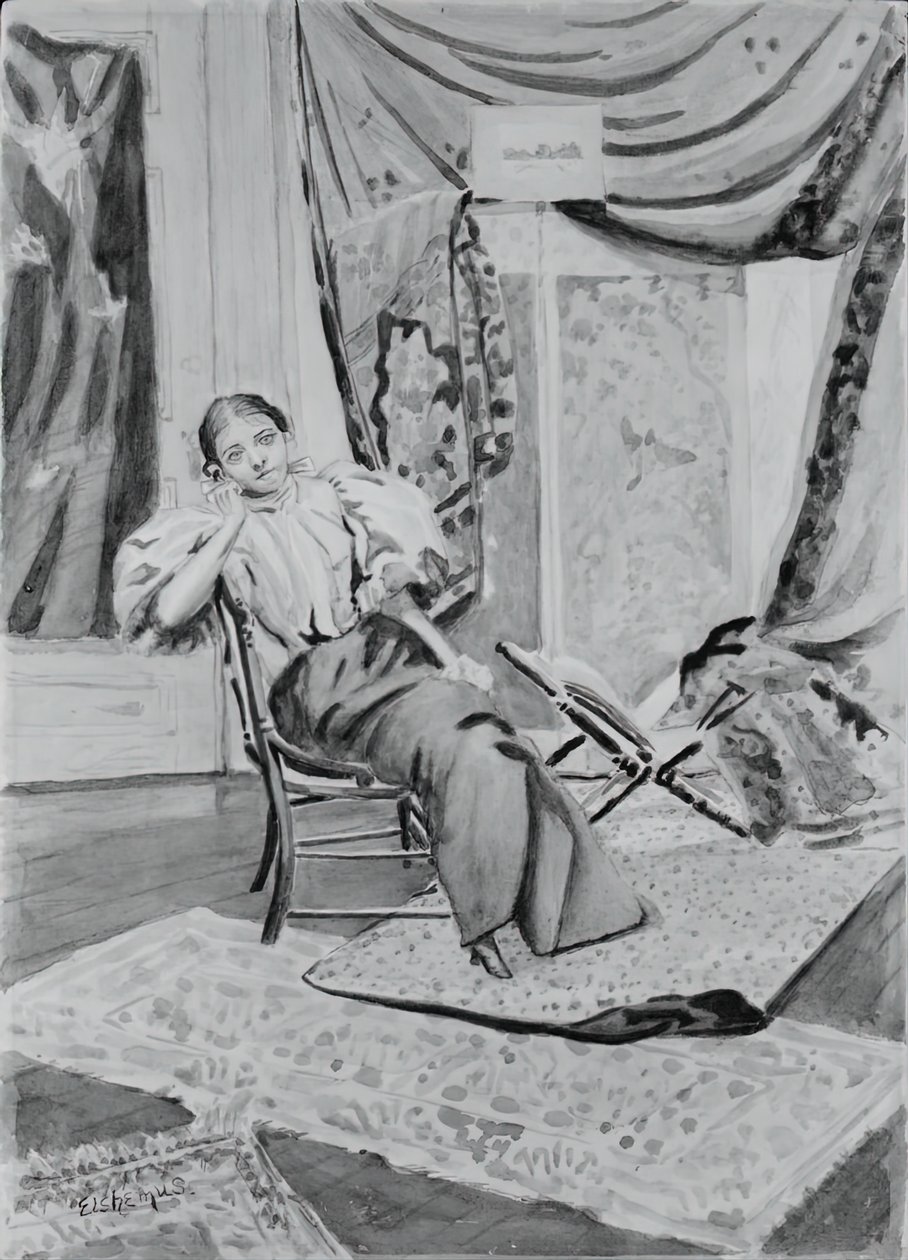 Flicka på stol, ca. 1891. av Louis Michel Eilshemius