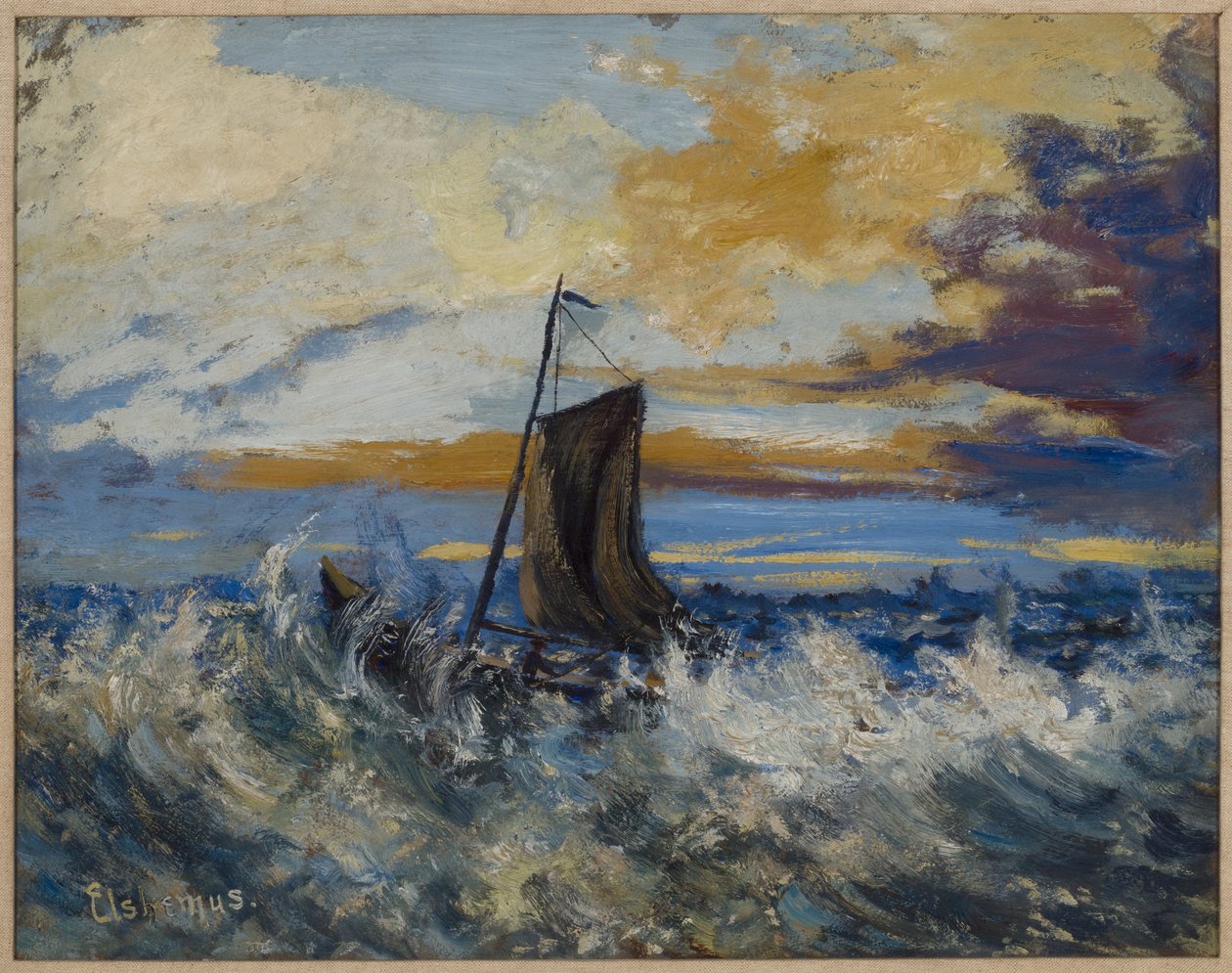 Segelbåt, stormigt hav, ca 1907 (olja på papp) av Louis Michel Eilshemius