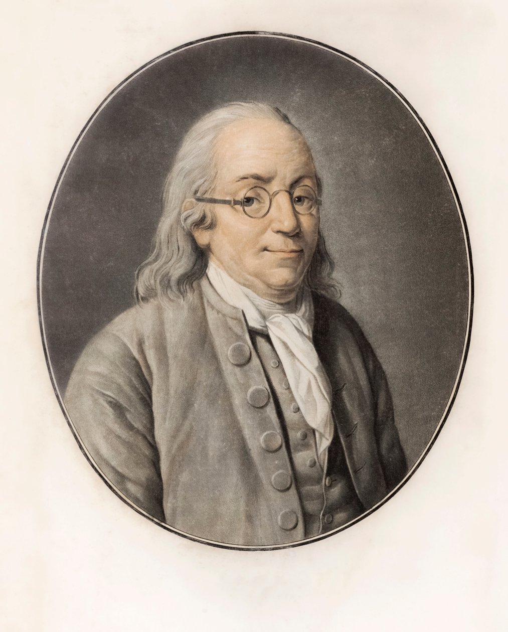 Benjamin Franklin. Porträtt (gravyr) av Louis Michel van (after) Loo