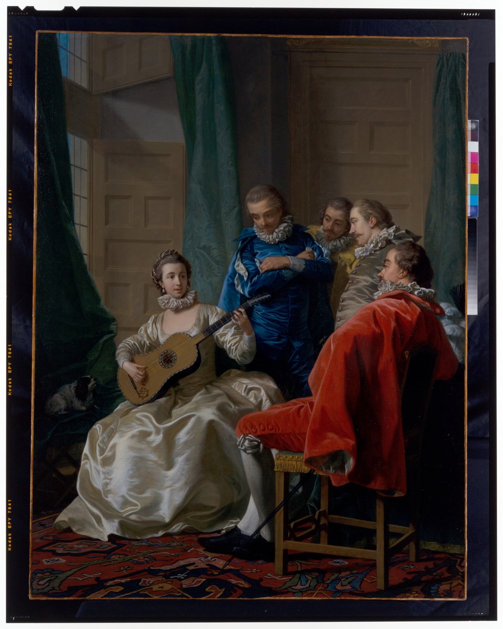 En spansk kvinna som spelar gitarr av Louis Michel van Loo