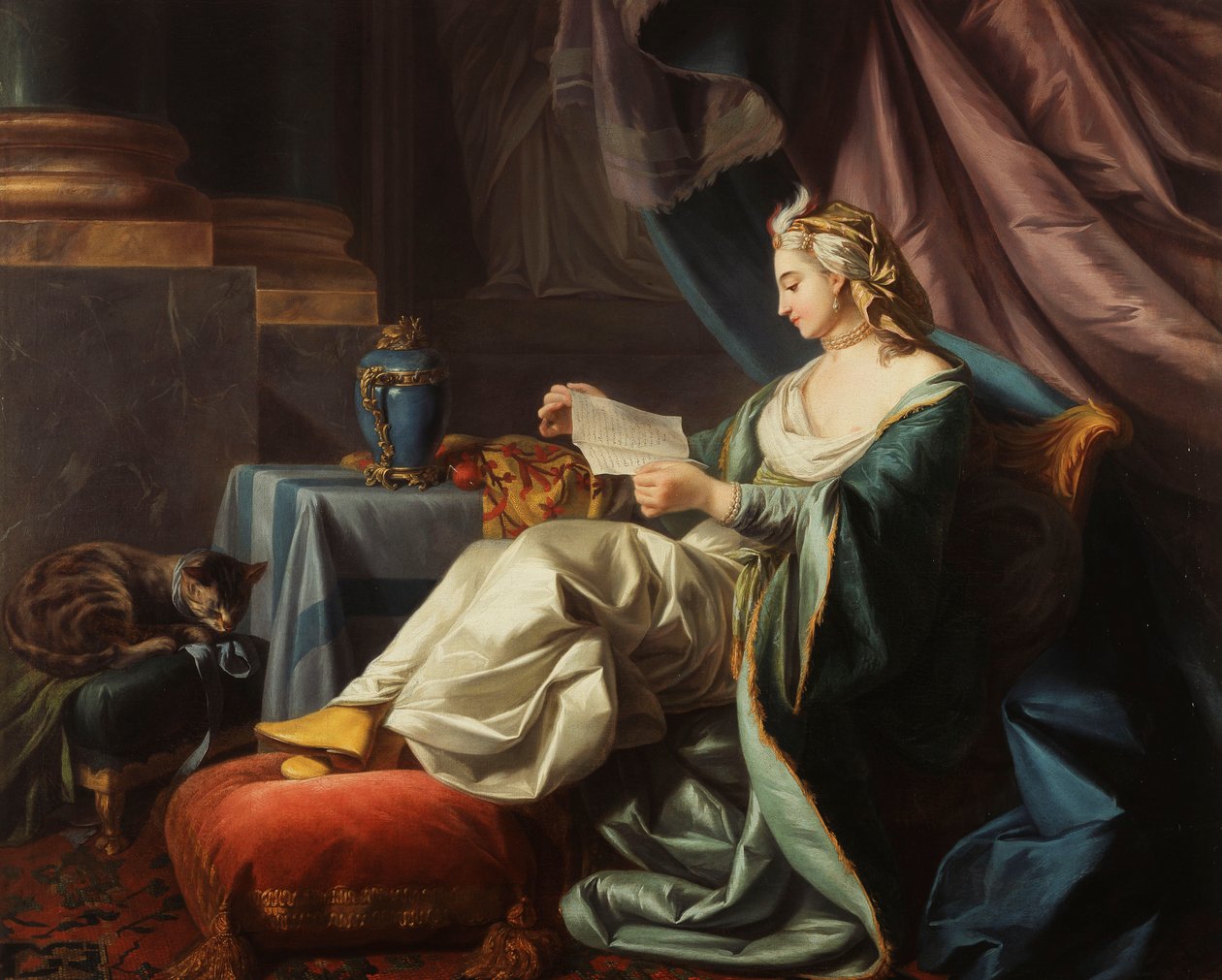 En ung sultan läser ett brev, av Louis Michel van Loo