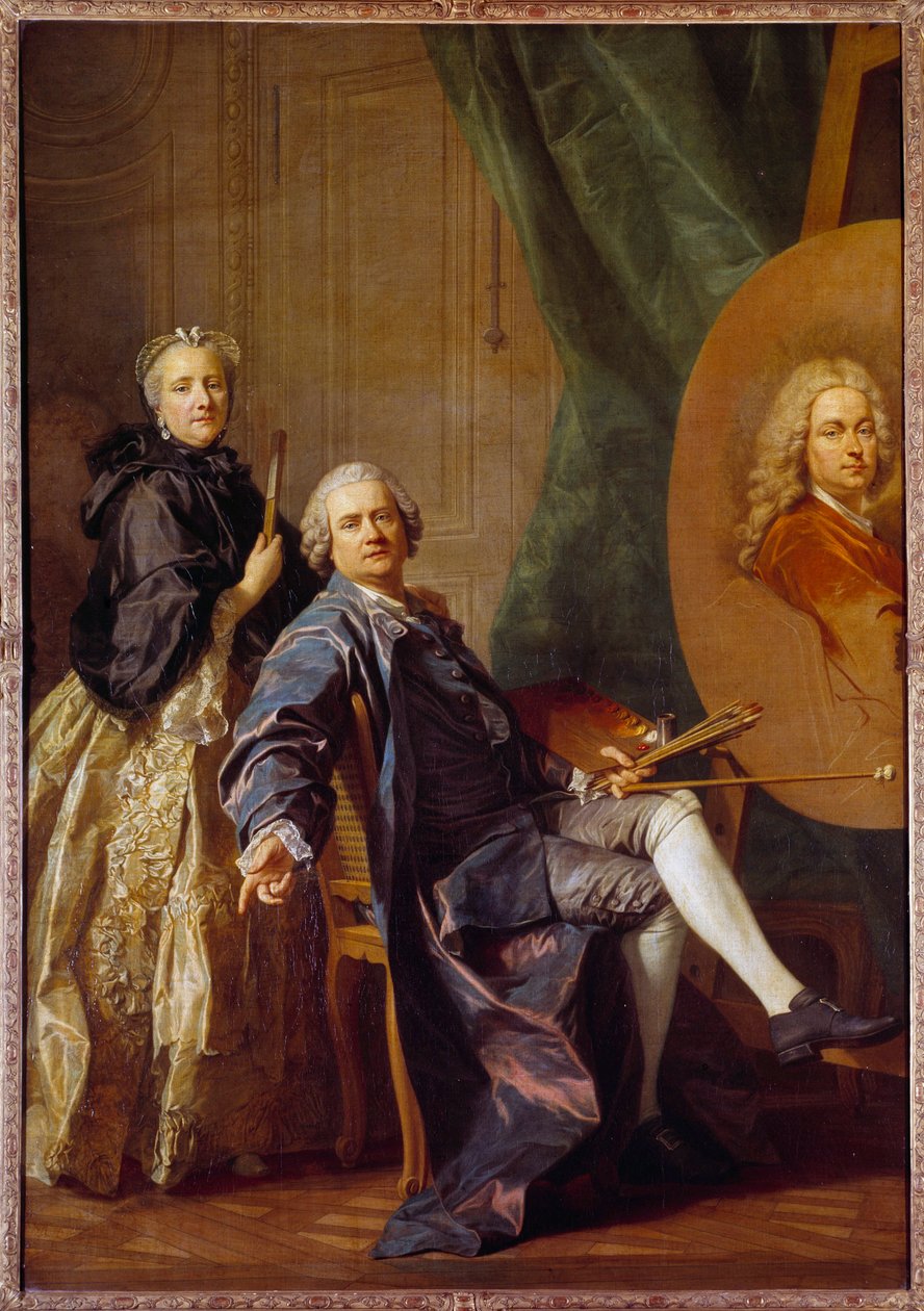 Louis Michel Van Loo (1707-1771), med råd av sin syster Marie Anne arbetar på porträttet av sin far Jean Baptiste Van Loo (1684-1745) Målning av Louis Michel Van Loo (1707-1771) 1763 Sön. 2,4x1,6 m av Louis Michel van Loo
