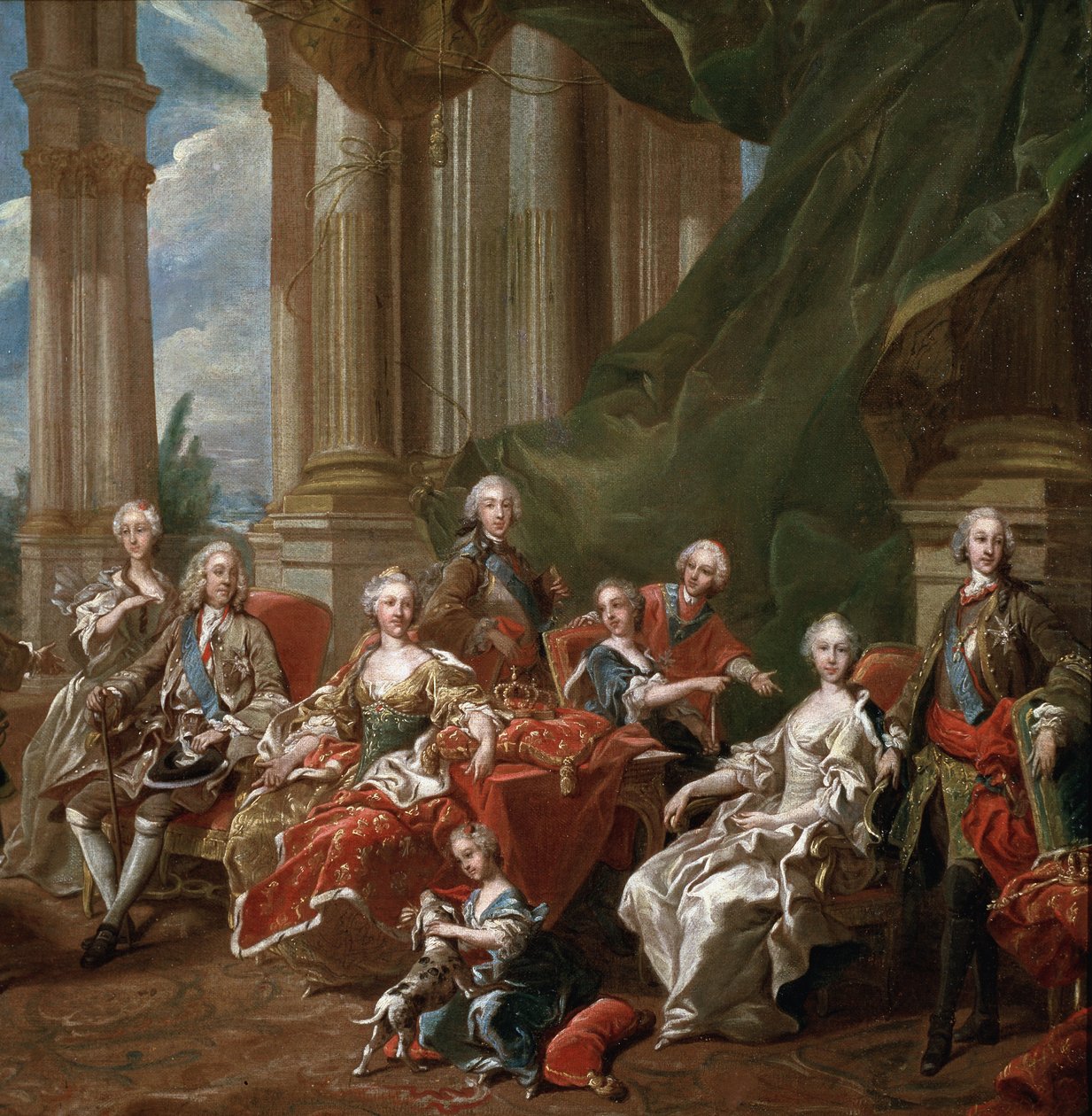 Porträtt av Filip V, kung av Spanien, omger med sin familj, detalj (olja på duk av Louis Michel van Loo