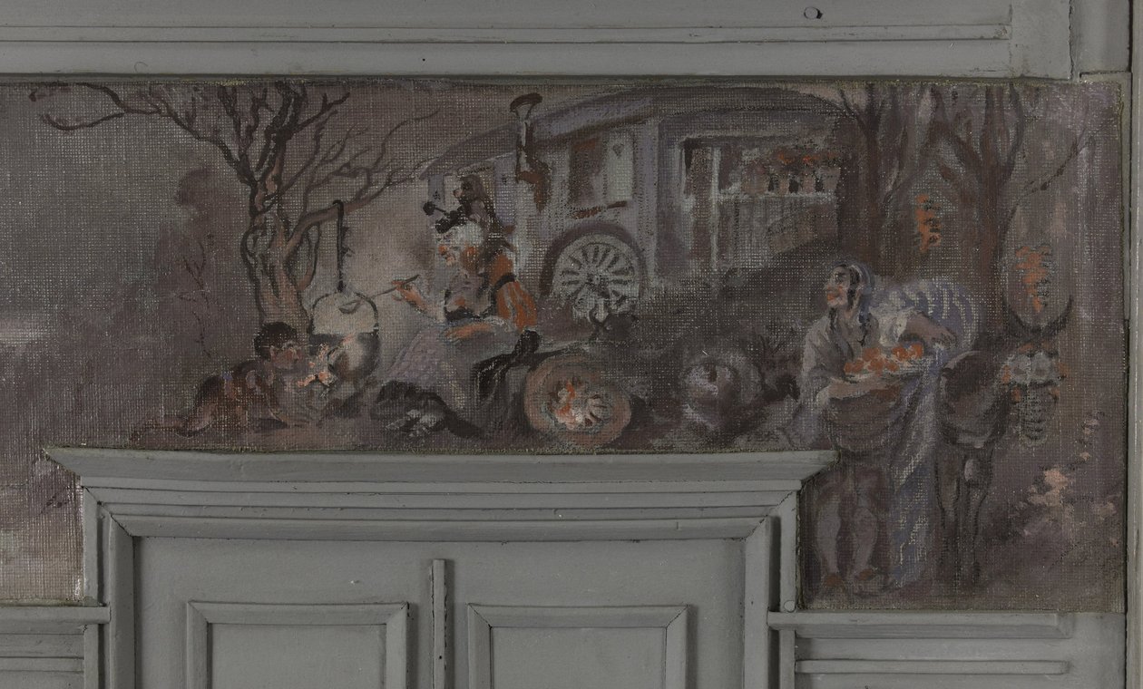 Le repas des comédiens - Modell för Jean Coquelins matsal, Villa Longchamp, Neuilly, omkring 1900 (olja) av Louis Morin
