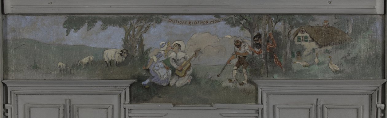 Pierrot et Colombine - Modell för Jean Coquelins matsal, Villa Longchamp, Neuilly, omkring 1900 (olja) av Louis Morin