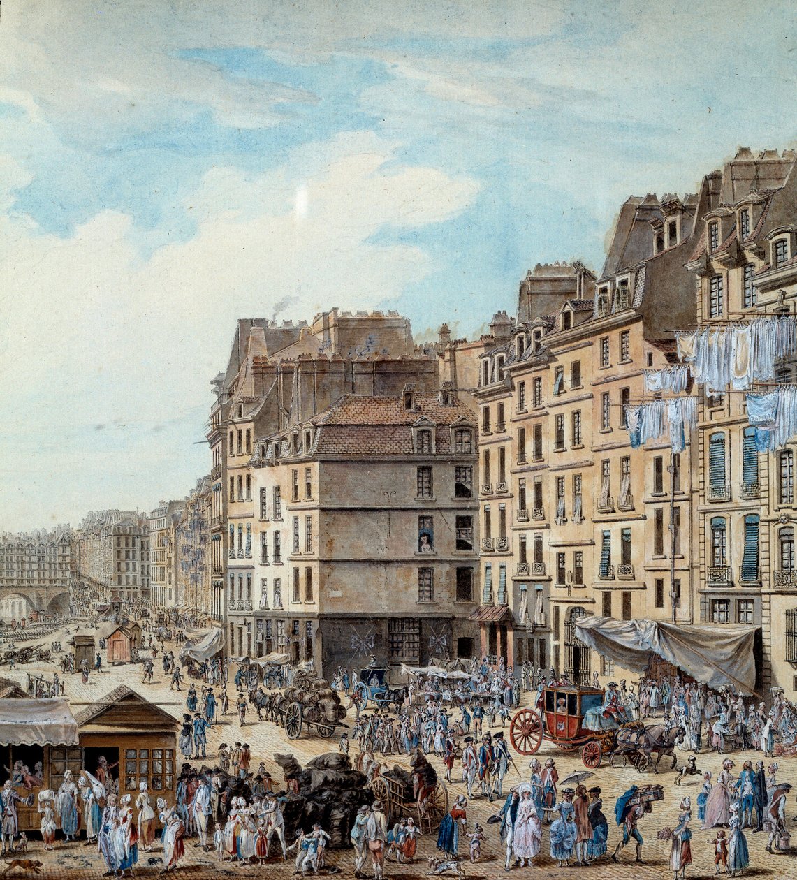 Maritimt liv på hamnen i hamnen i Paris 1782 Peniches och kommersiella aktiviteter på Seine. Detalj. Teckning av Louis de Lespinasse (1734-1808) 1782 Paris, Musee Carnavalet av Louis Nicolas de Lespinasse