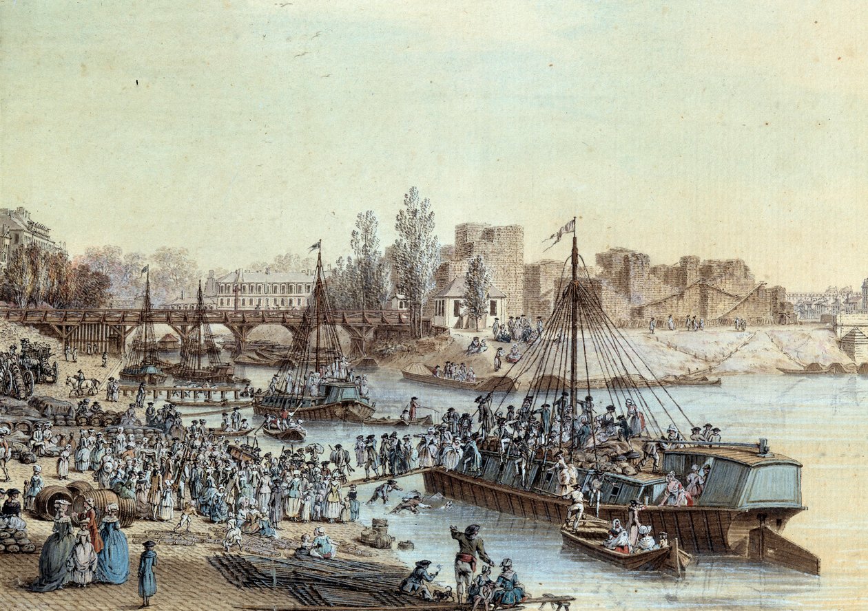 Frakt Fartygsladdade passagerare som anländer till kajen. Teckning av Louis de Lespinasse (1734-1808) 1782. Paris, Musee Carnavalet av Louis Nicolas de Lespinasse