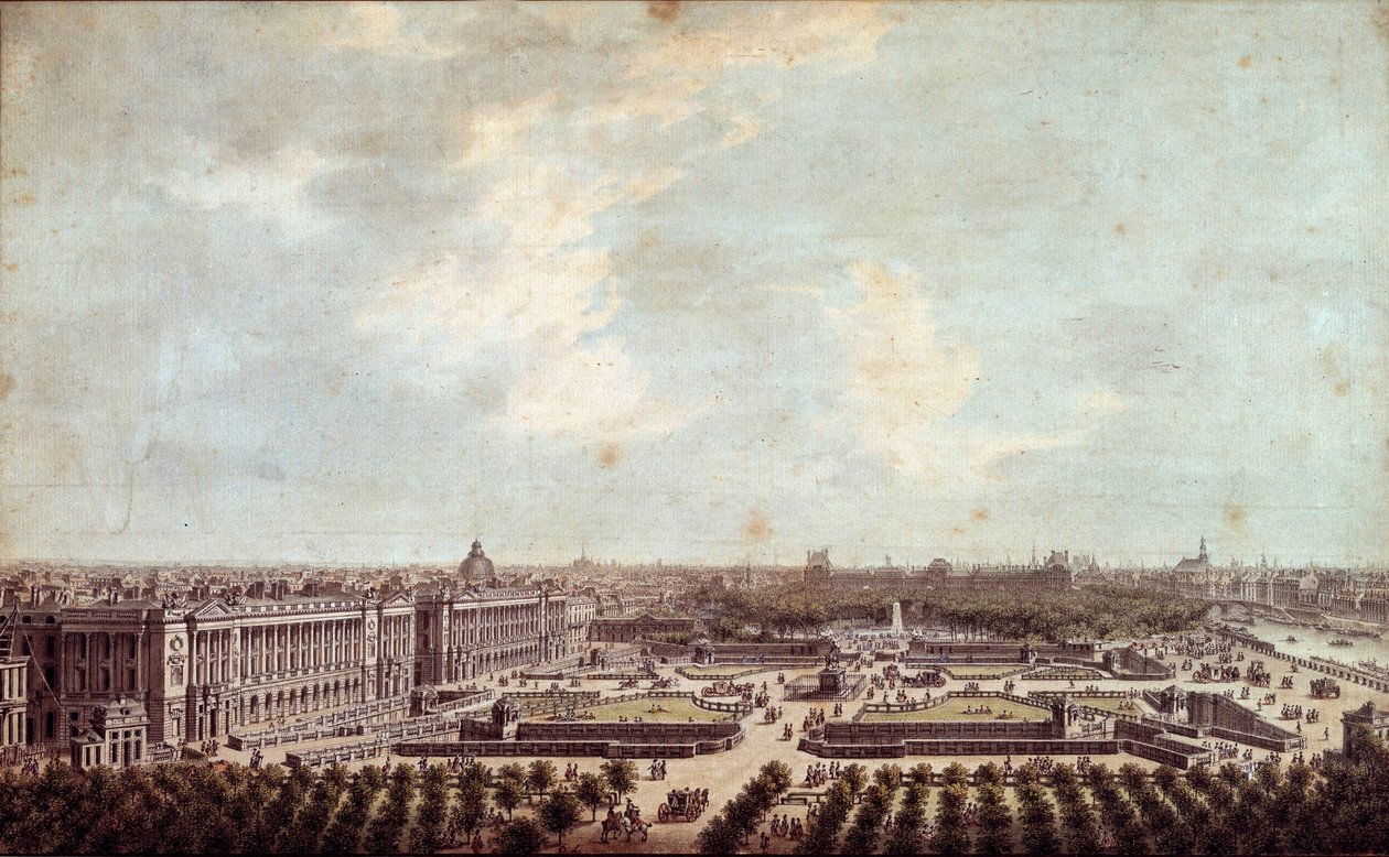 Utsikt över Place Louis XV (nuvarande Place de la Concorde i Paris Akvarell av Louis Nicolas de Lespinasse (1734-1808) 1778 Paris, Musee Carnavalet av Louis Nicolas de Lespinasse