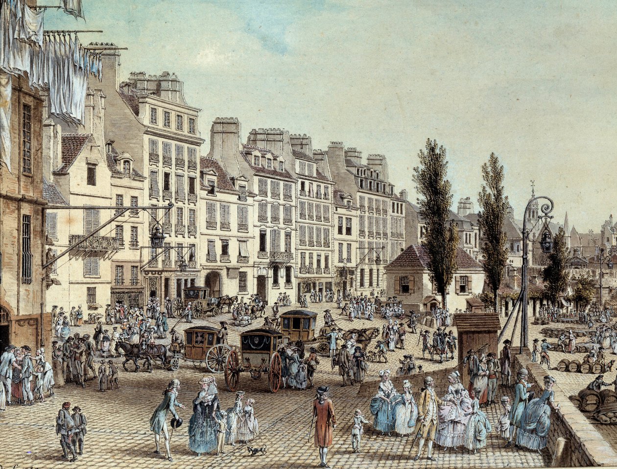 Utsikt över hamnen Saint Paul i Paris 1782 Promenader på stranden av Seine. Teckning av Louis de Lespinasse (1734-1808) 1782 Paris, Musee Carnavalet av Louis Nicolas de Lespinasse