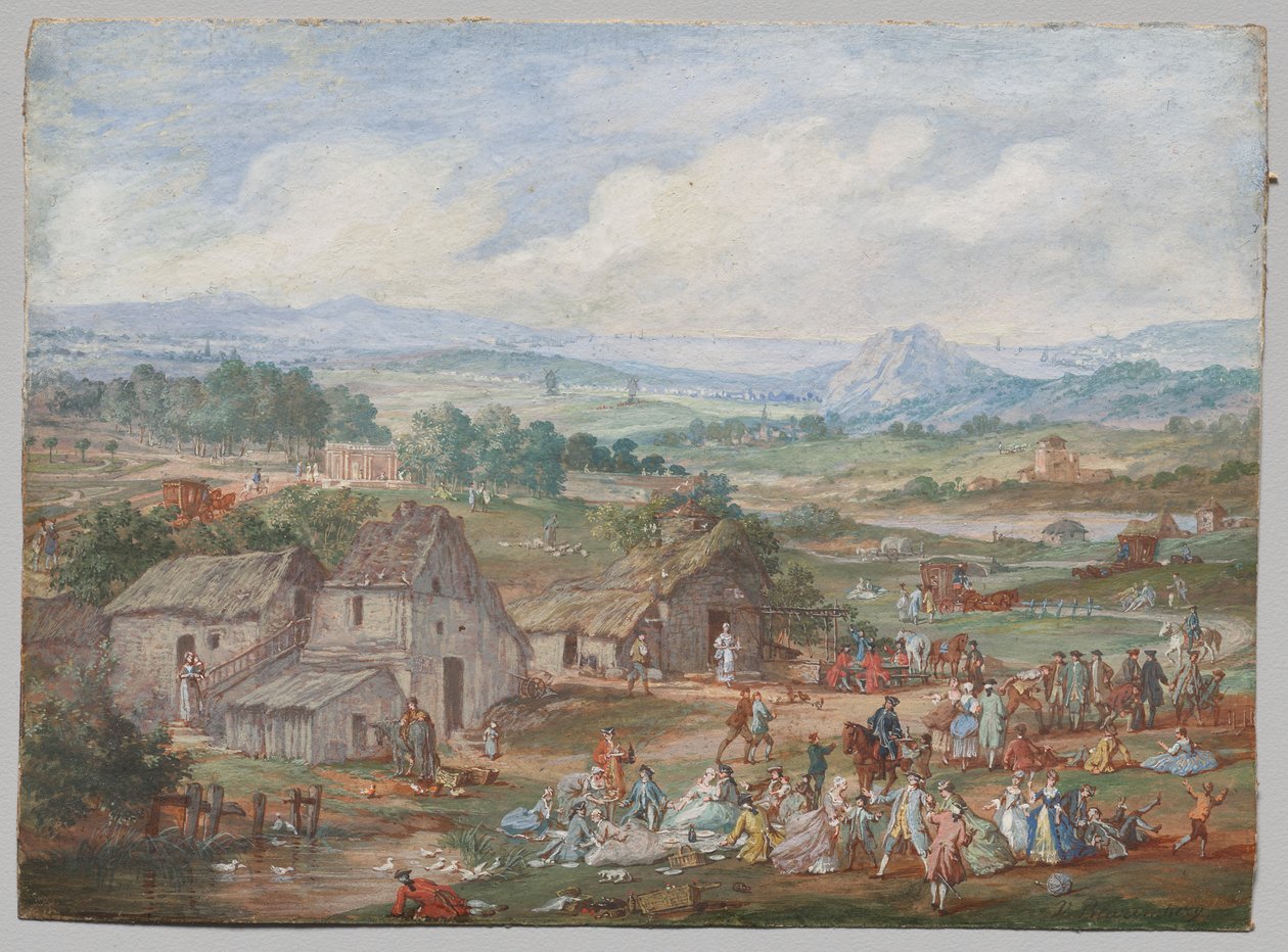 En festpicknick nära en by av Louis Nicolas van Blarenberghe