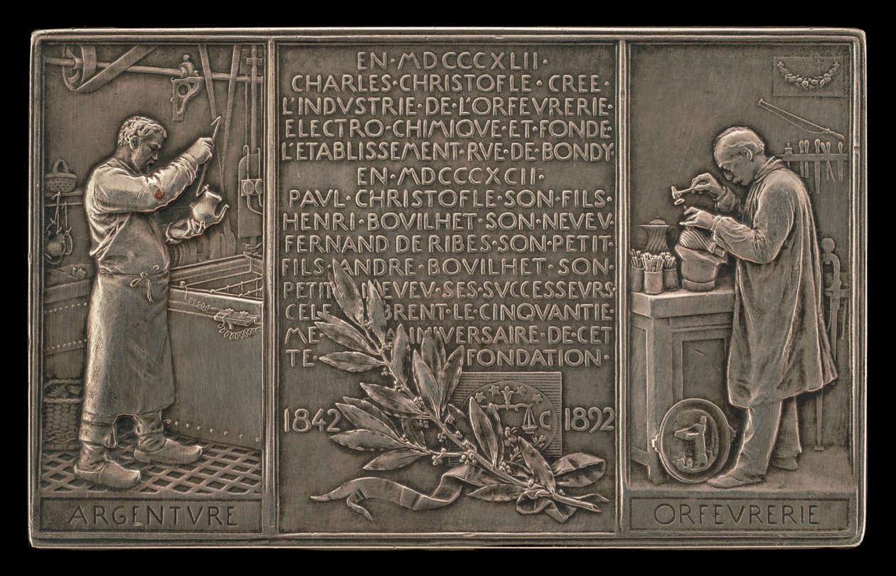 Femtioårsjubileum för Christofle Company, 1842-1892 [omvänd] av Louis Oscar Roty