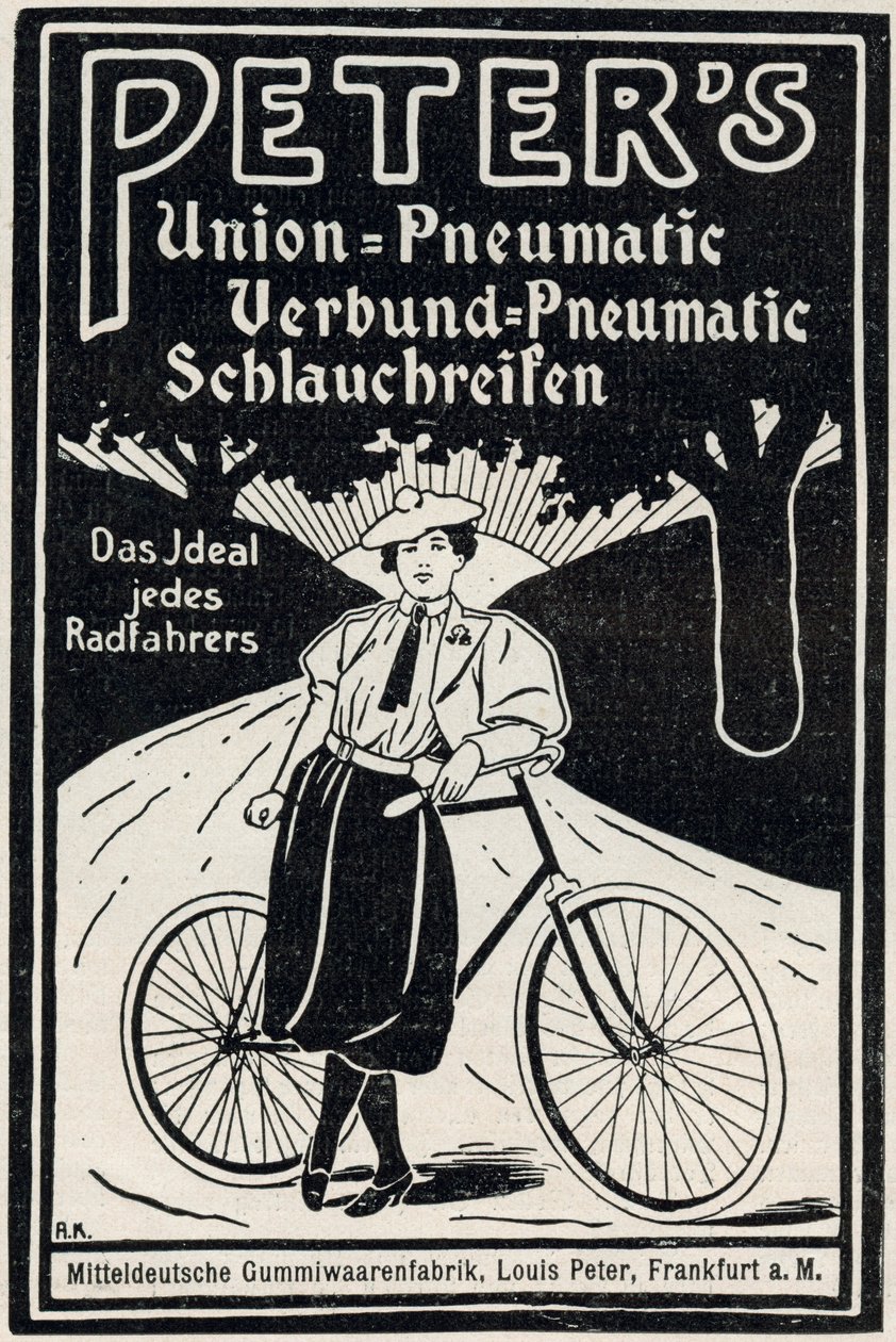 Annons för Peters pneumatiska cykeldäck, 1898 av Louis Peter