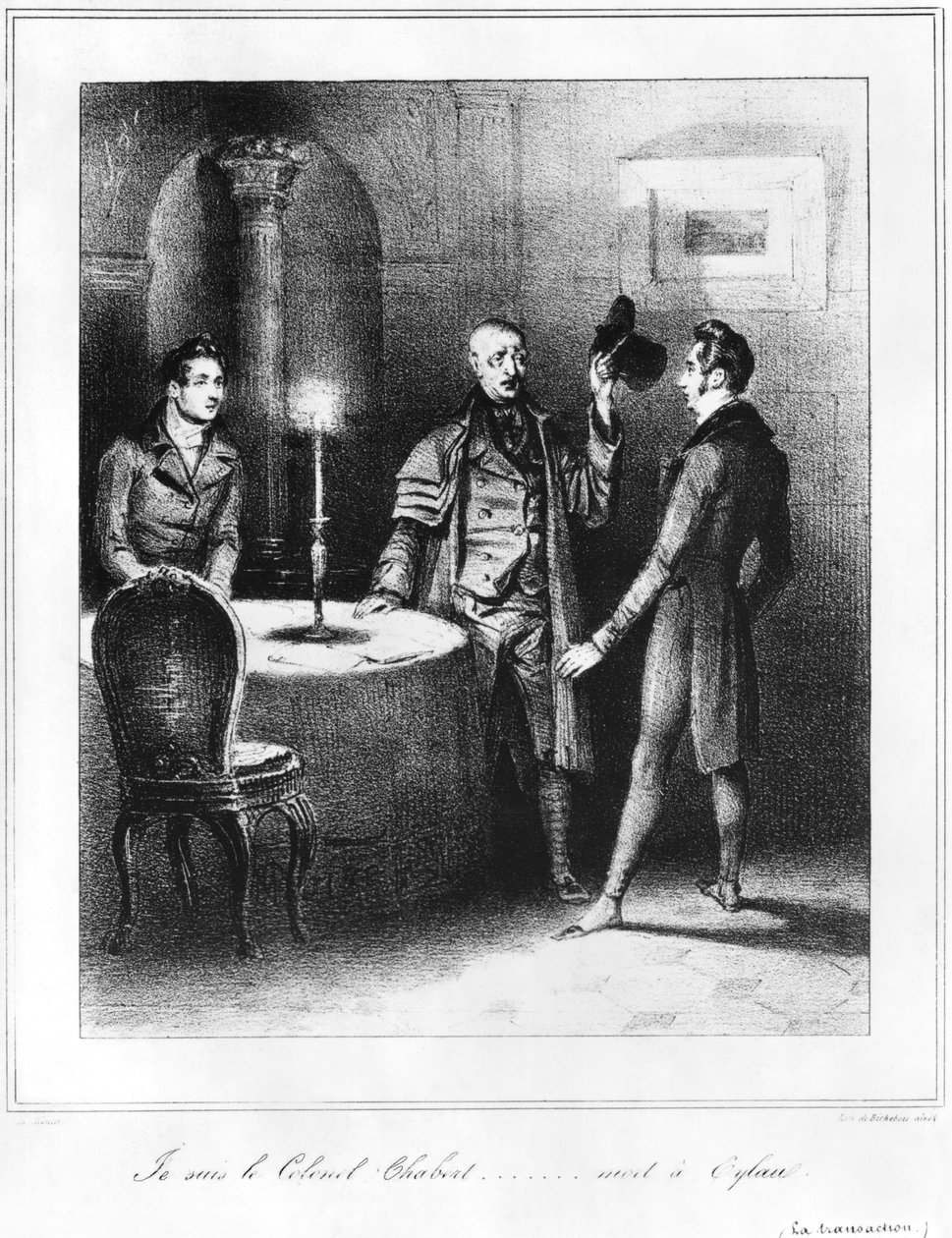 Överste Chabert, illustration ur "Le Colonel Chabert" av Honore de Balzac (1799-1850) 1832 av Louis Philippe Alphonse Bichebois