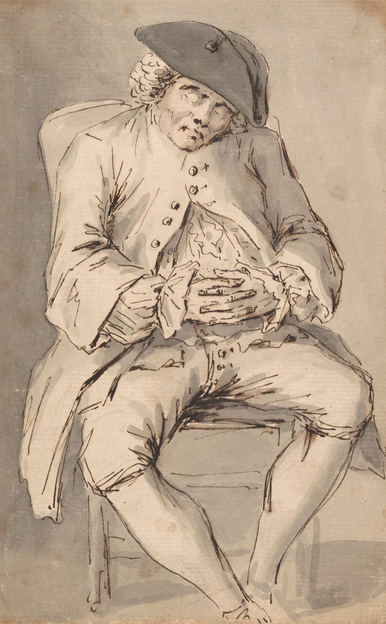 En man som sover med händerna i kors i en stol av Louis Philippe Boitard
