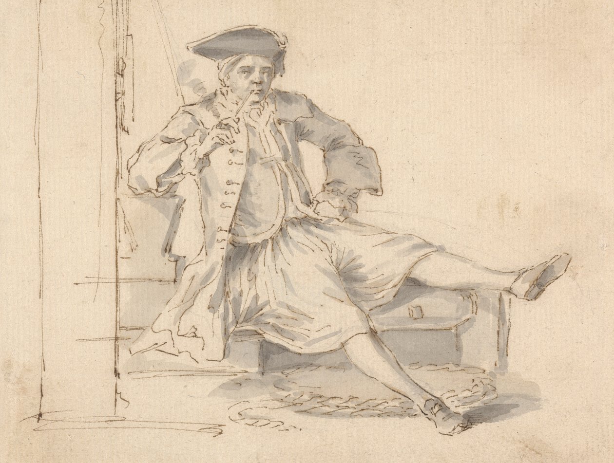 Sjöofficer sittande Rökning av Louis Philippe Boitard
