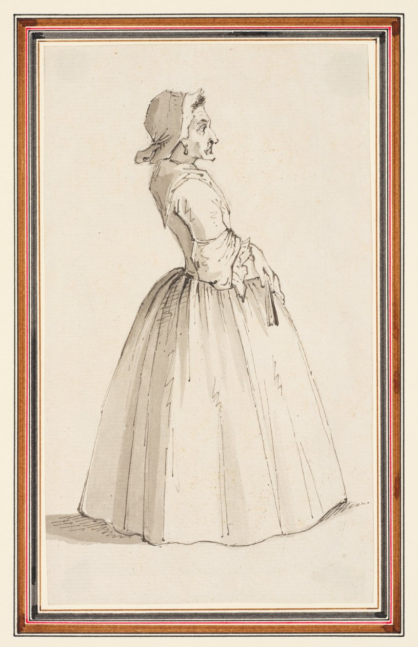 Stående kvinna, vänd åt höger (penna, penna & bläck & akvarell på papper) av Louis Philippe Boitard