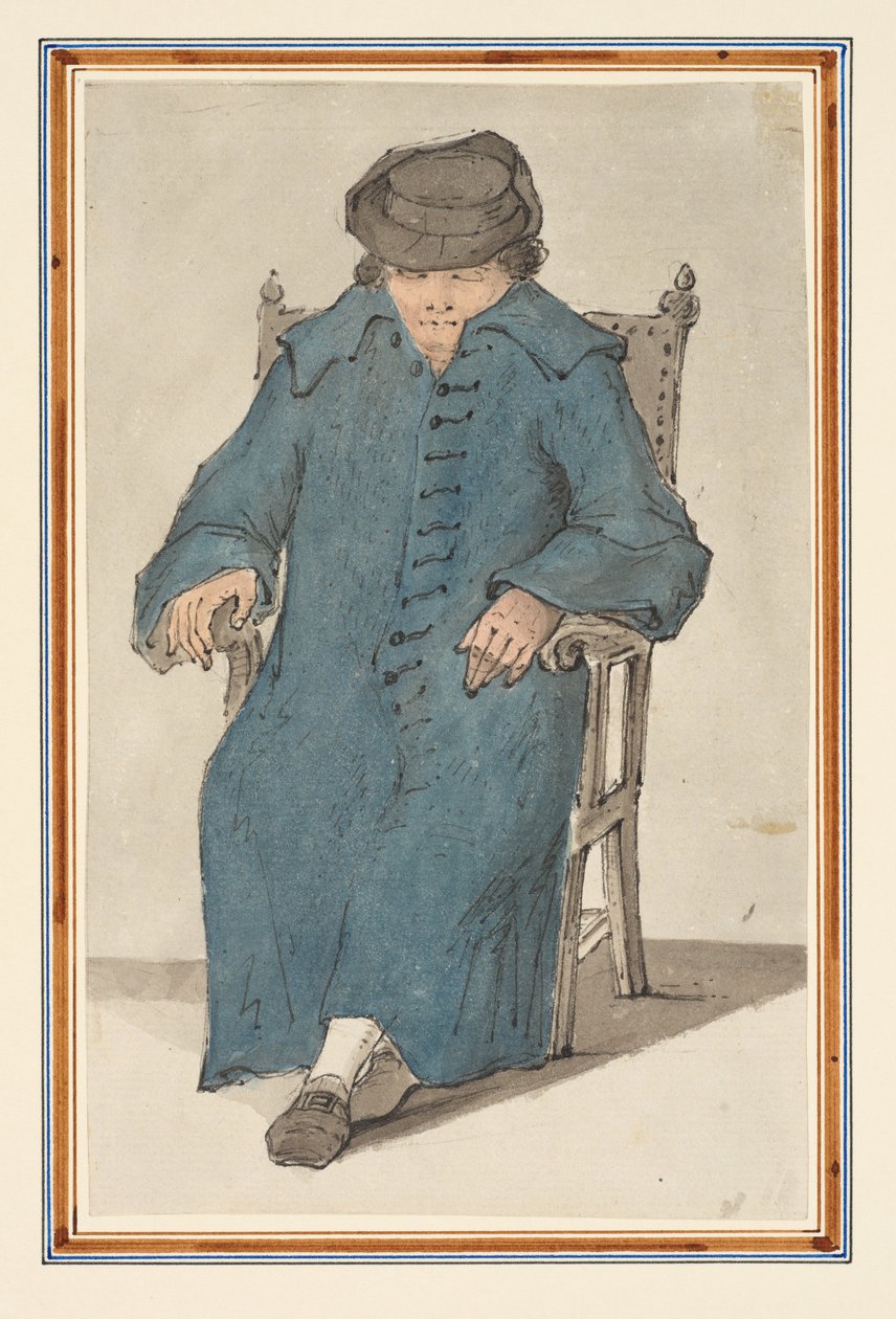Studie av en sovande man, full längd sittande i en stol (penna, penna & bläck & akvarell på papper) av Louis Philippe Boitard