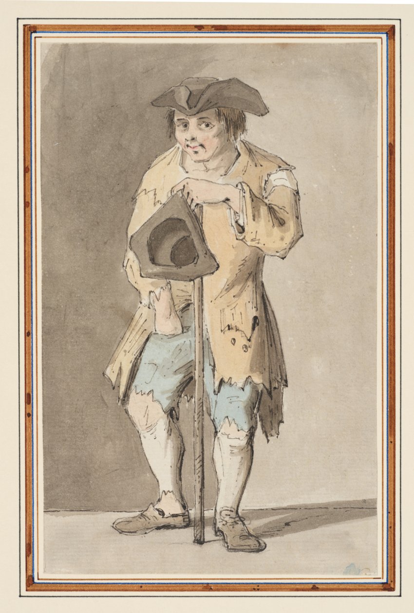 Studie av en tiggare (penna, penna & bläck & akvarell på papper) av Louis Philippe Boitard
