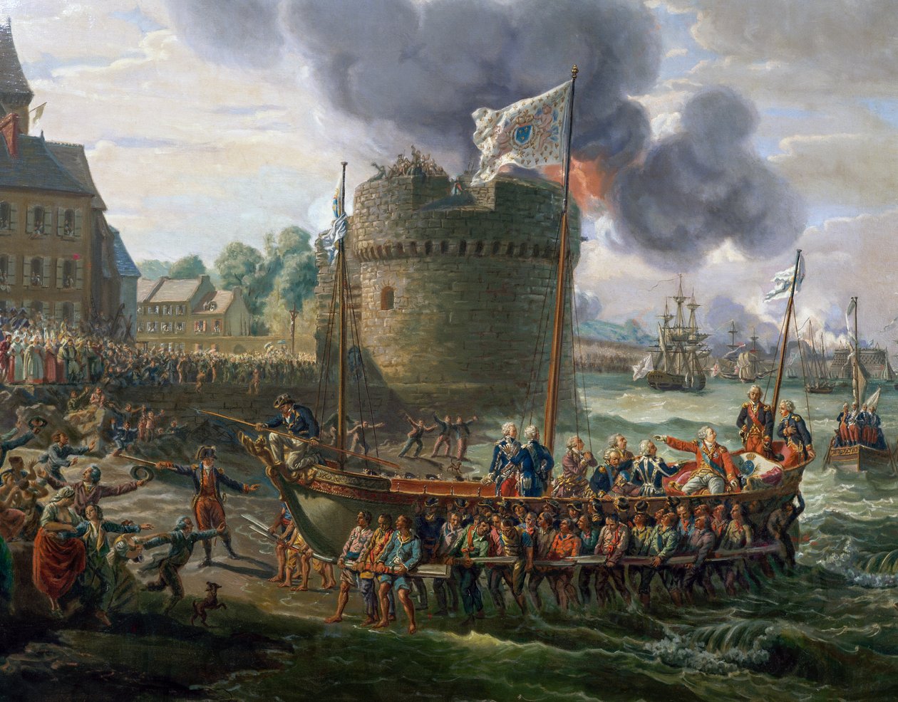 Ludvig XVI besöker Cherbourgs hamn den 23 juni av Louis Philippe Crepin