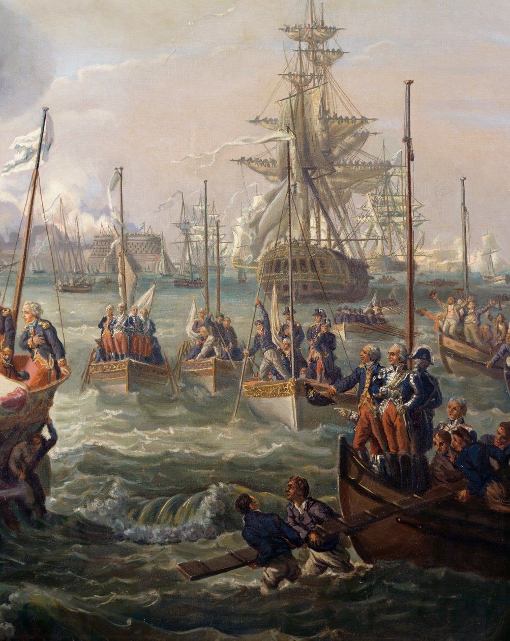 Kunglig flotta följer Ludvig XVI i Cherbourg den 23 juni av Louis Philippe Crepin