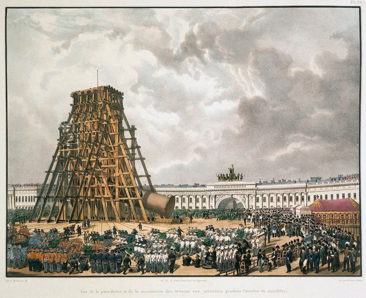 Resning av Alexanderkolonnen i Sankt Petersburg, 1836. av Louis Pierre Alphonse Bichebois