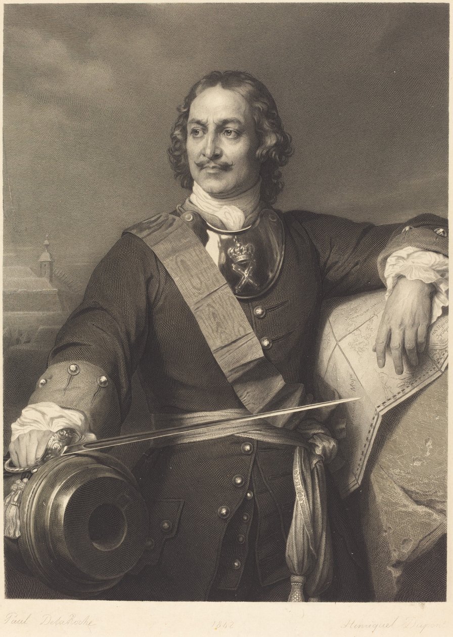 Peter den store av Ryssland av Louis Pierre Henriquel after Paul Delaroche