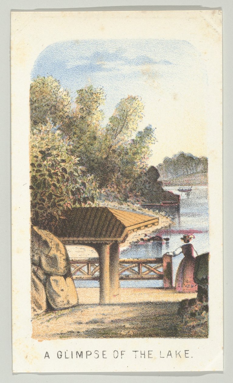 A Glimpse of the Lake, från serien, Views in Central Park, New York, del 2, 1864. av Louis Prang