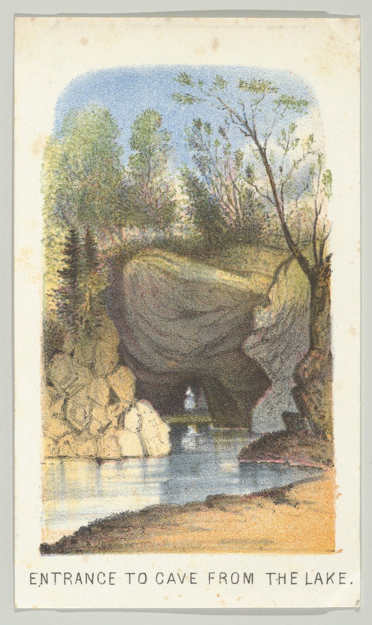 Entré till grottan från sjön, från serien, Views in Central Park, New York, del 2, 1864. av Louis Prang