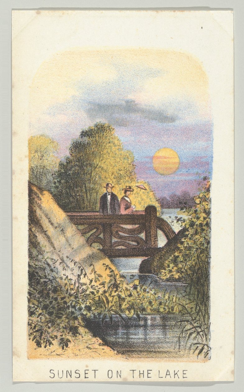 Sunset on the Lake, från serien, Views in Central Park, New York, del 2, 1864. av Louis Prang