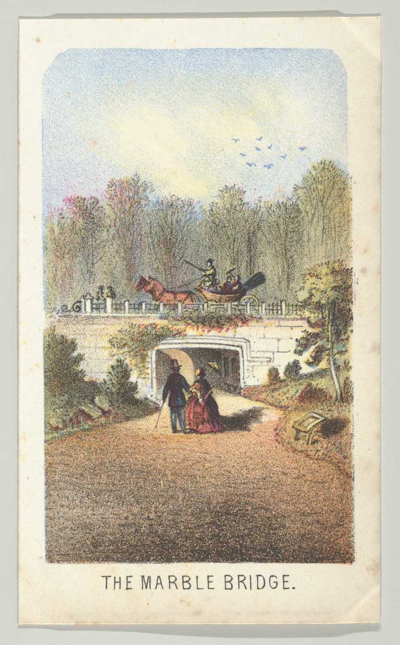 The Marble Bridge, Near the Lake, från serien, Views in Central Park, New York, del 3, 1864. av Louis Prang