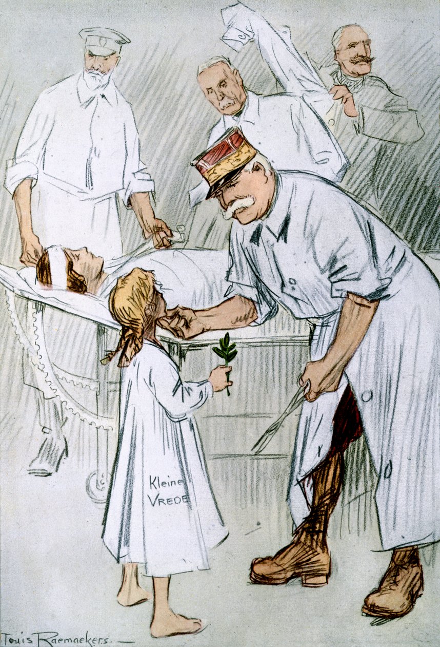 "Fred och intervention: tysk militarism på de allierades operationsbord", 1916 av Louis Raemaekers