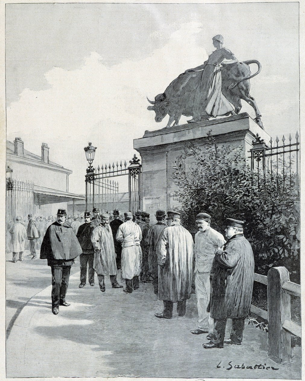 Anfallare på slakteriet Villette av Louis Remy Sabattier