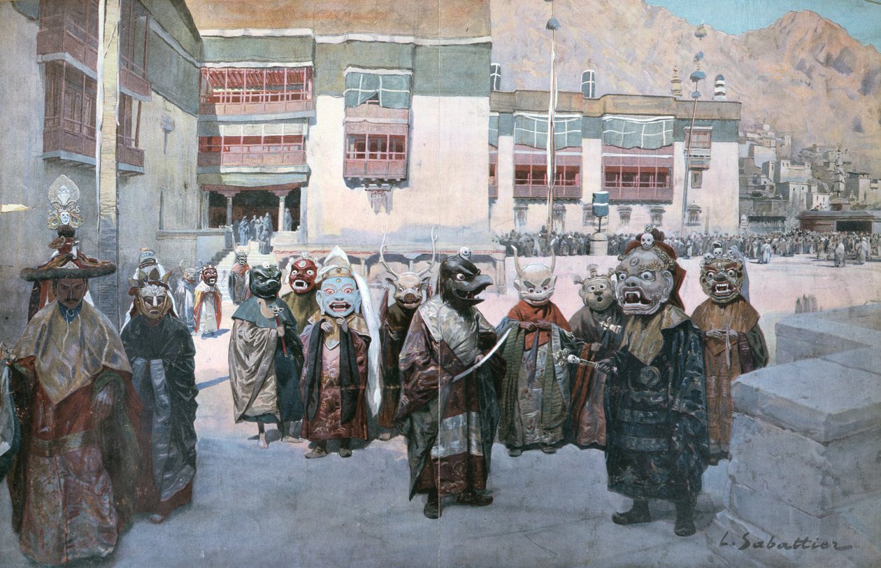 Vårfest i Himis-klostret, Tibet (litho) av Louis Remy Sabattier