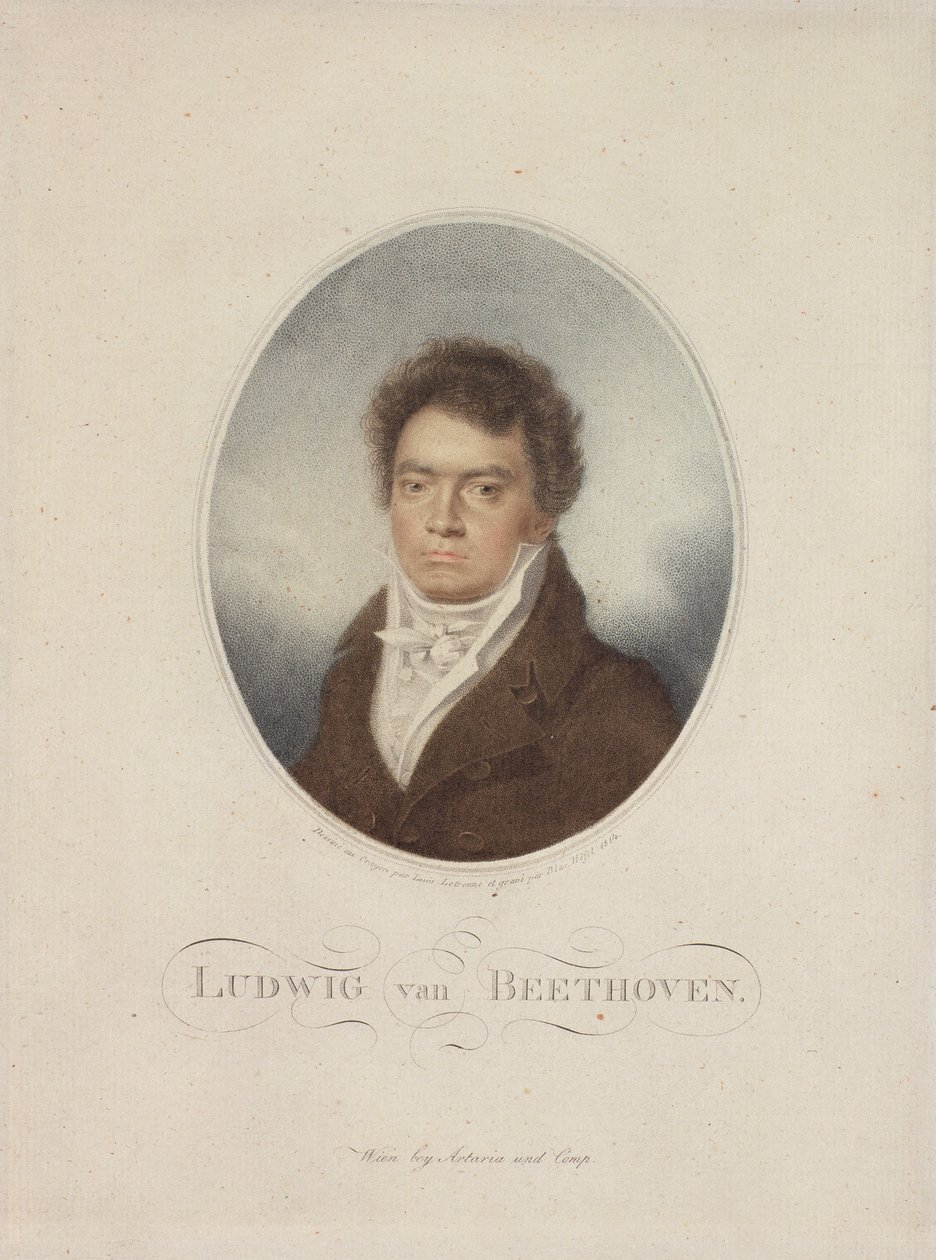 Lugwig van Beethoven (1770-1827) graverad av Blasius Hofel (1792-1863) 1814 (mezzotint) av Louis Rene Letronne