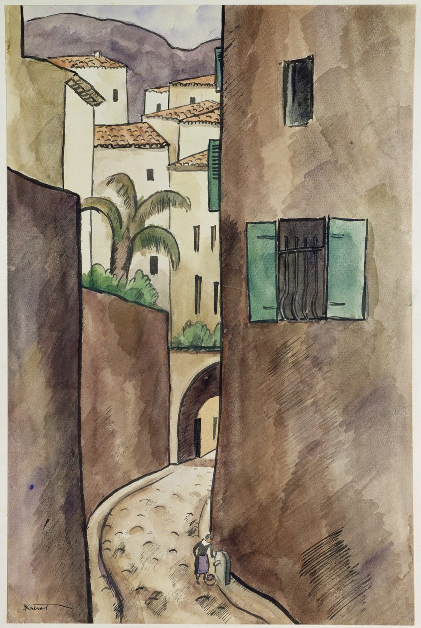 Medelhavsgatan och husen (penna, bläck och wc på papper) av Louis Robert Antral