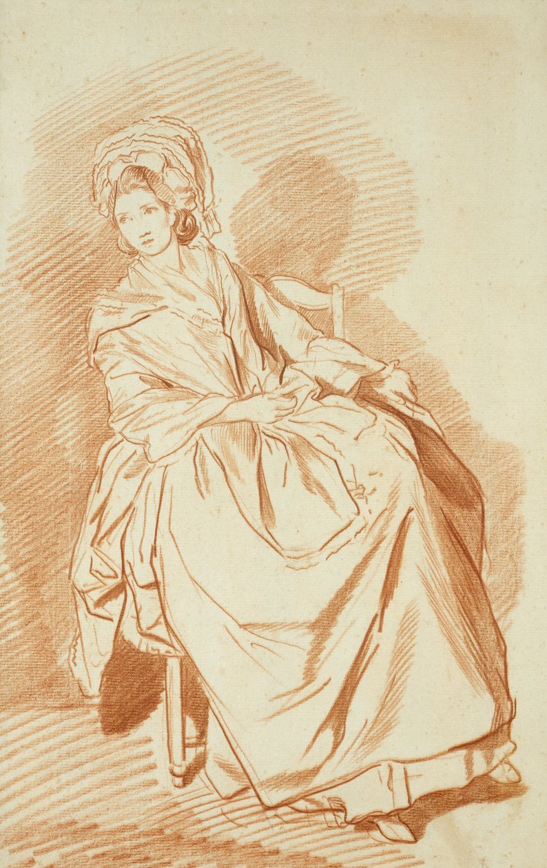 Studie av en sittande dam (röd krita på papper) av Louis Rolland Trinquesse