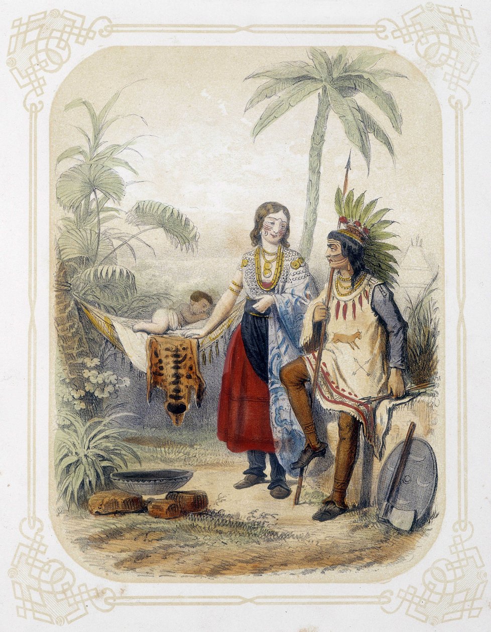 Familj i Oceanien - i "" Album of the young traveller"", illustrerad av Louis Lassalle av Louis Simon Lassalle