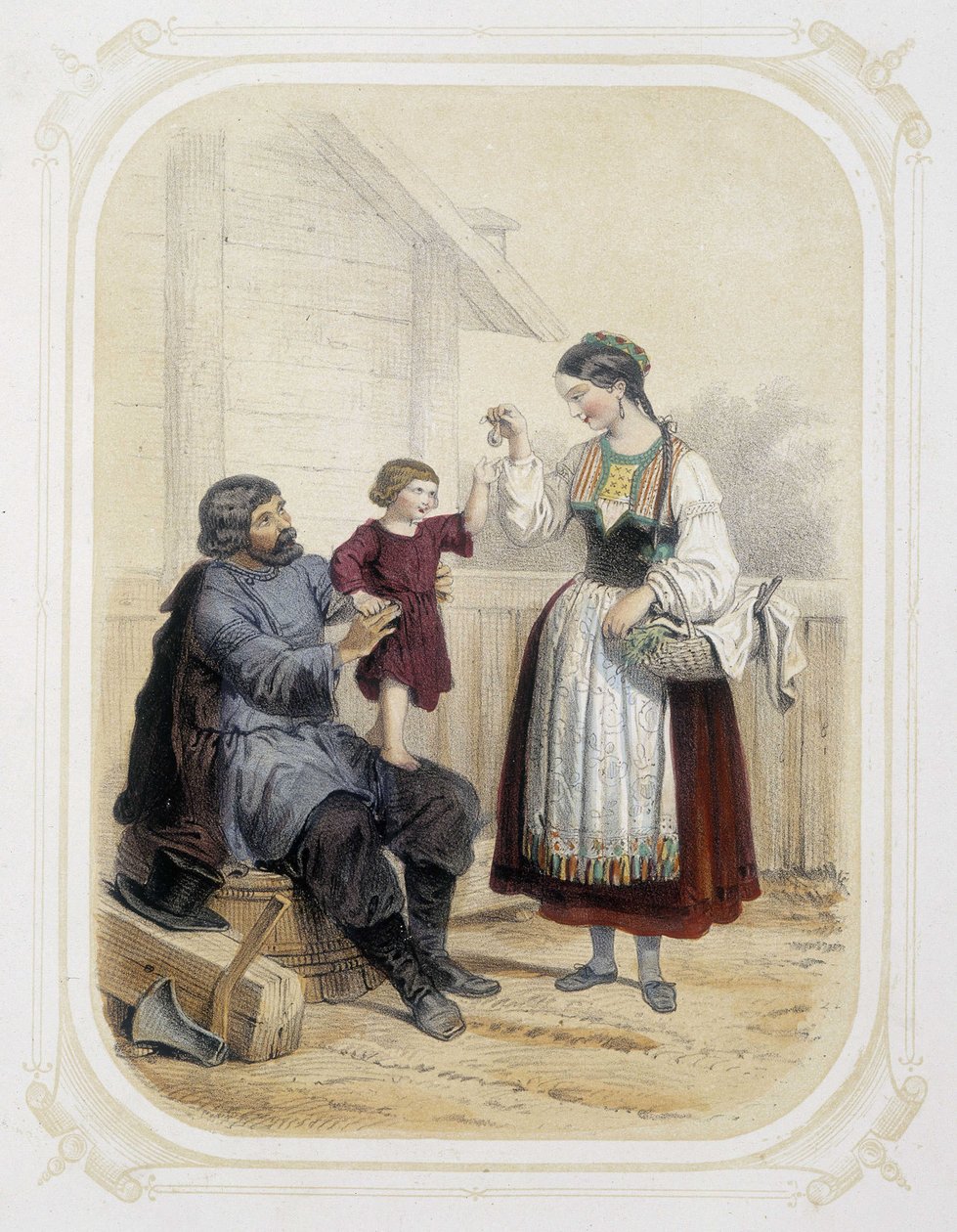 Familj i Ryssland - i "" Album av den unge resenären", illustrerad av Louis Lassalle av Louis Simon Lassalle