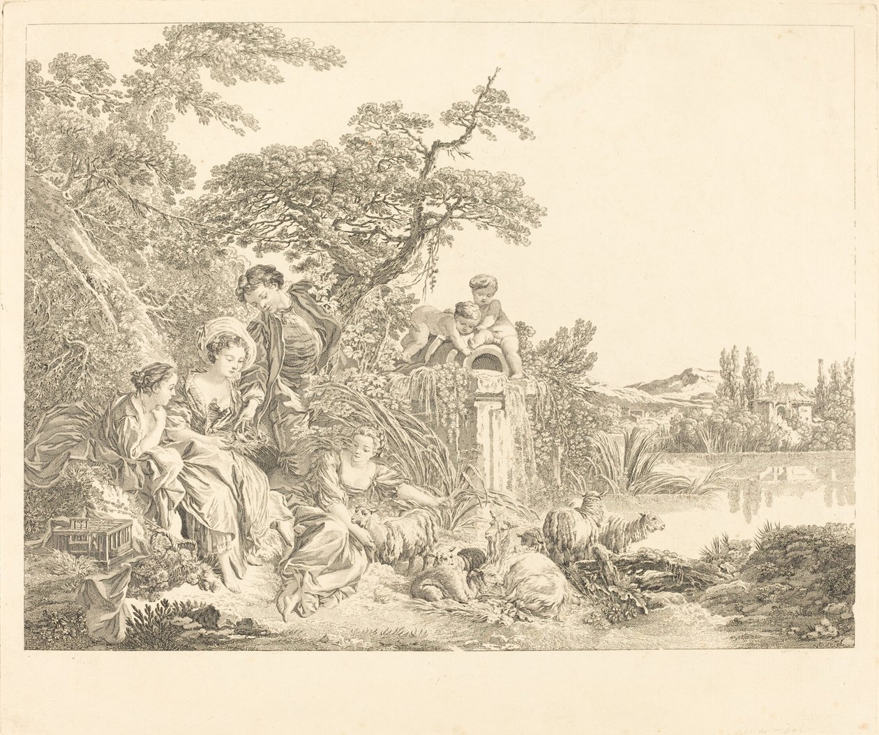 Herdens gåvor av Louis Simon Lempereur after François Boucher