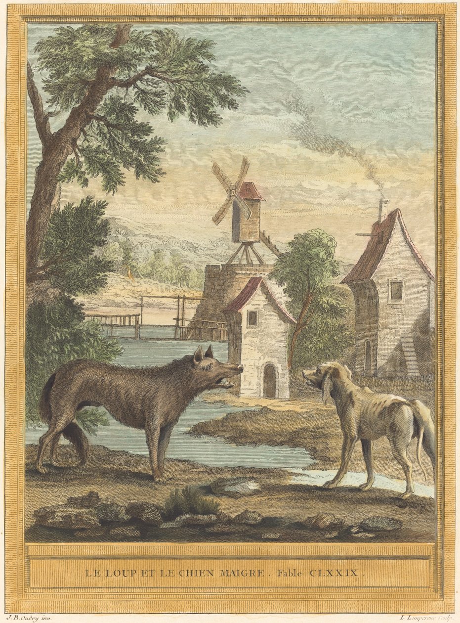 Vargen och den smala hunden av Louis Simon Lempereur after Jean Baptiste Oudry