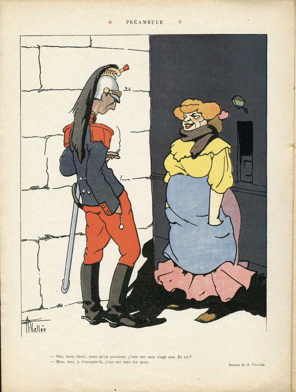 Illustration av Louis Vallet (1856-1940) i Le Rire, 02/03/12 - Inledning - Armee, Prostitution av Louis Vallet
