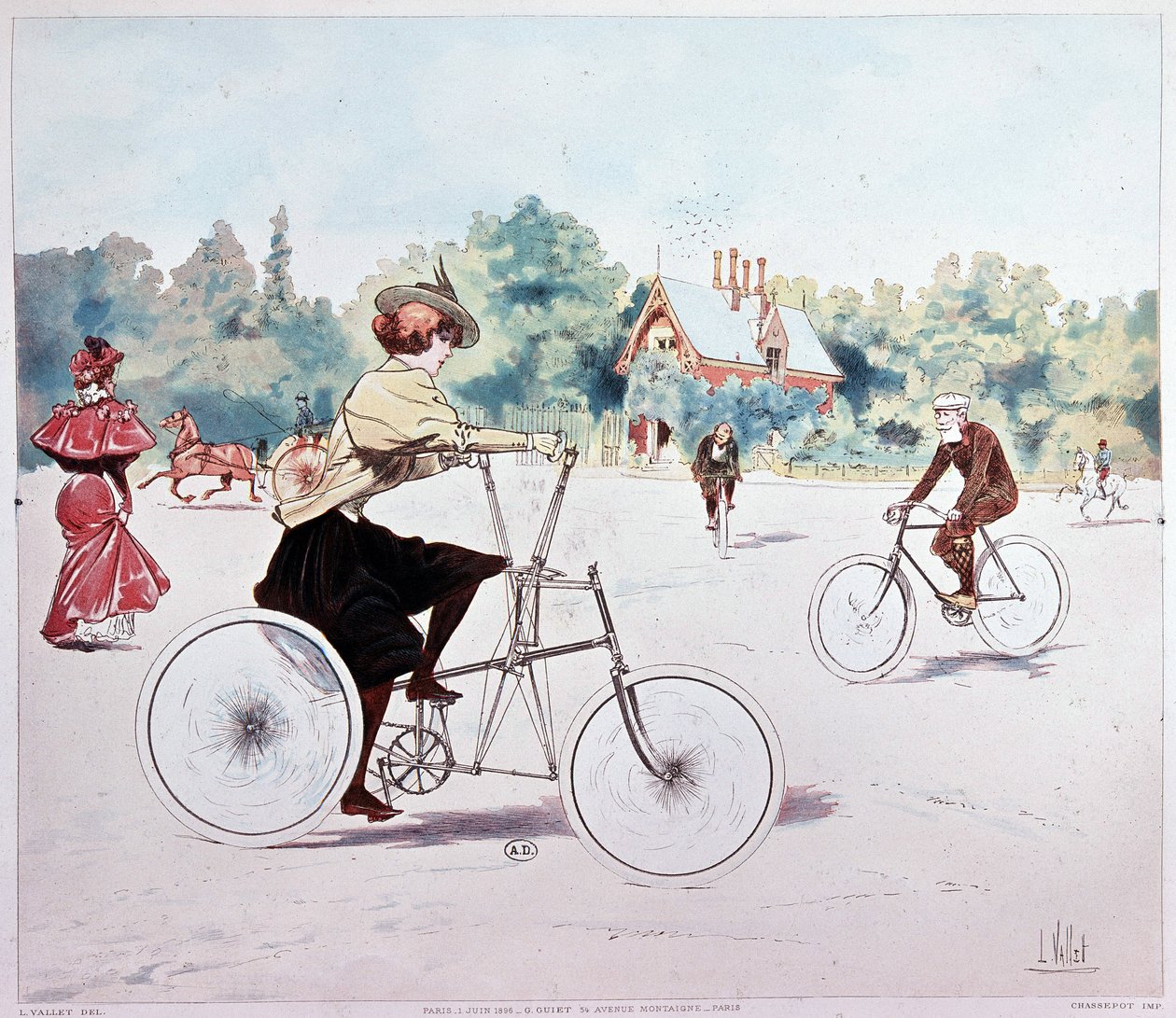 Kvinna på cykel - teckning av L. Vallet av Louis Vallet