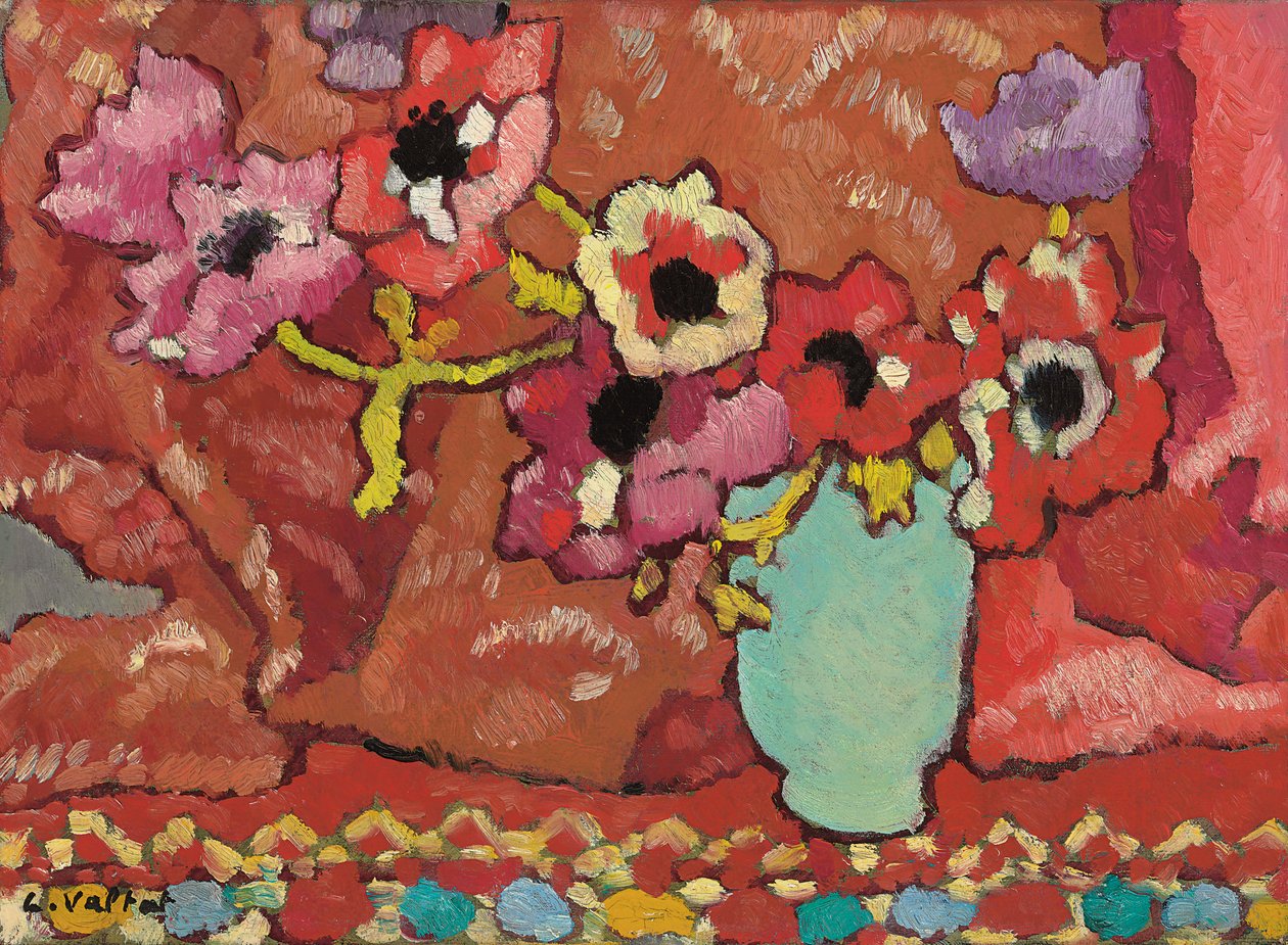 Anemoner i grön kanna; Anemones au pichet vert, ca 1940 (olja på duk) av Louis Valtat