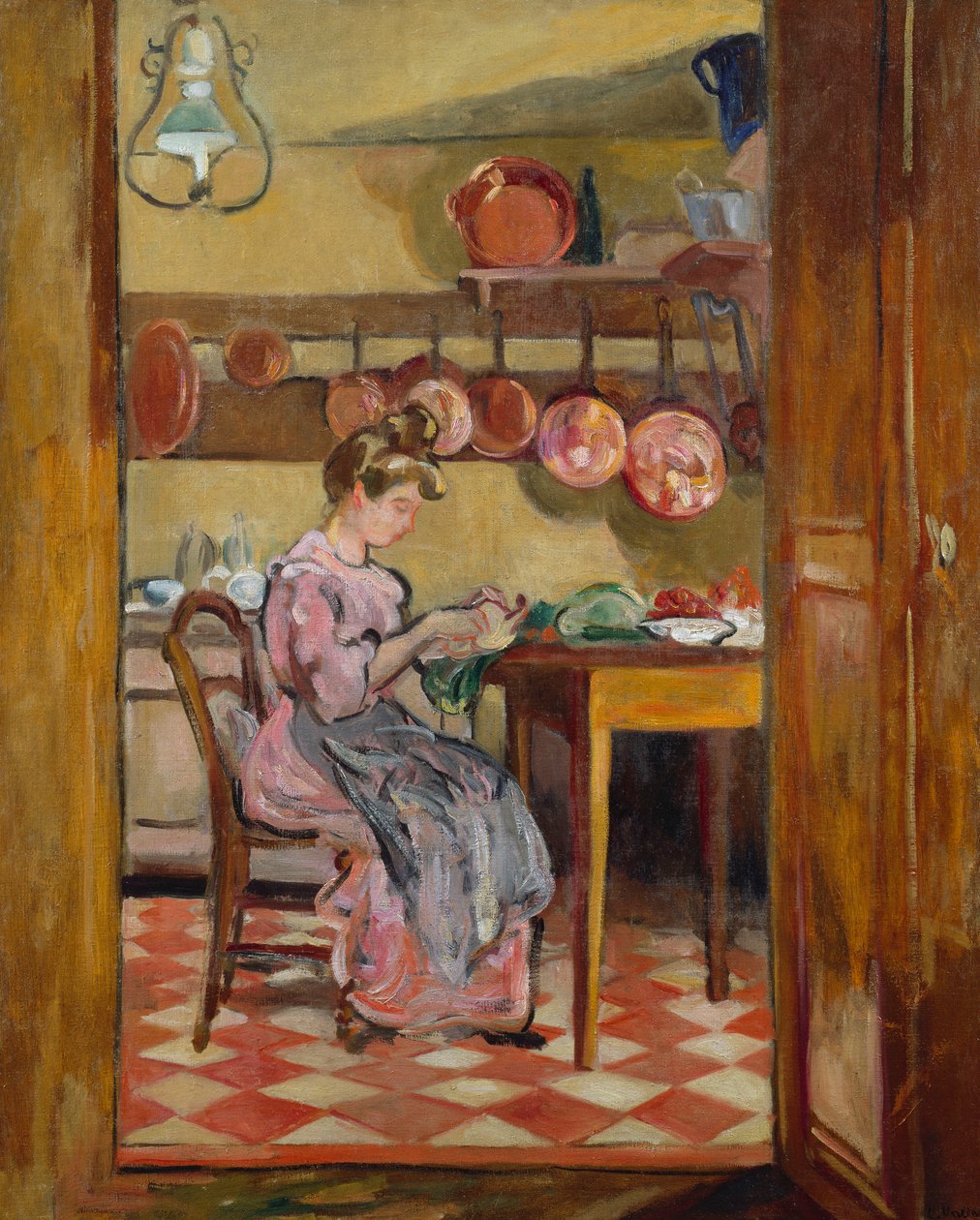 Madame Valtat i köket (olja på duk) av Louis Valtat